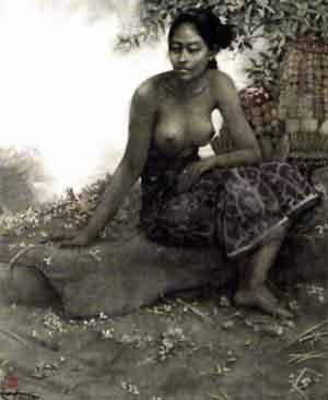 Sample artwork by Fong Huang (1936 - 2004), known for balinese portrait, genre painting - View similar artists and auction records